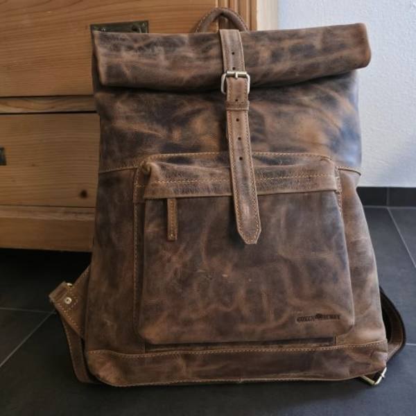Rolltop-Rucksack aus Vintage-Leder von Greenburry